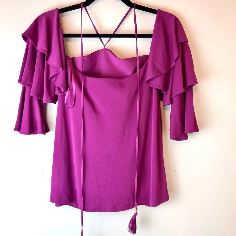 WHBM | Off the Shoulder 3/4 Tiered Top - Picture 5 of 6